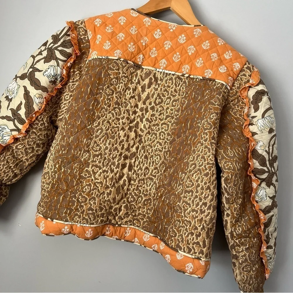 Anthropologie X Llani Quilted Brown & Orange Motif Printed Jacket Size M/L NWT - Picture 16 of 16